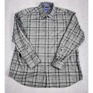 Tommy Bahama Shirt Mens XL Gray Black Plaid Suede Textured Button Up Long Sleeve